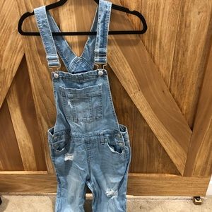 Blue Spice skinny Jean distressed overalls